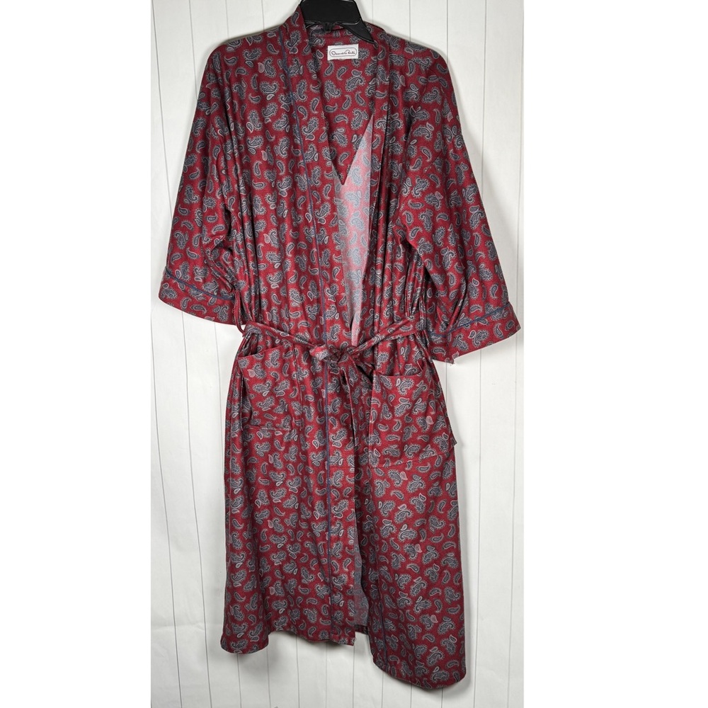Vintage Oscar De La Renta Red Paisley Classic Midi House Robe Coat Womens Medium